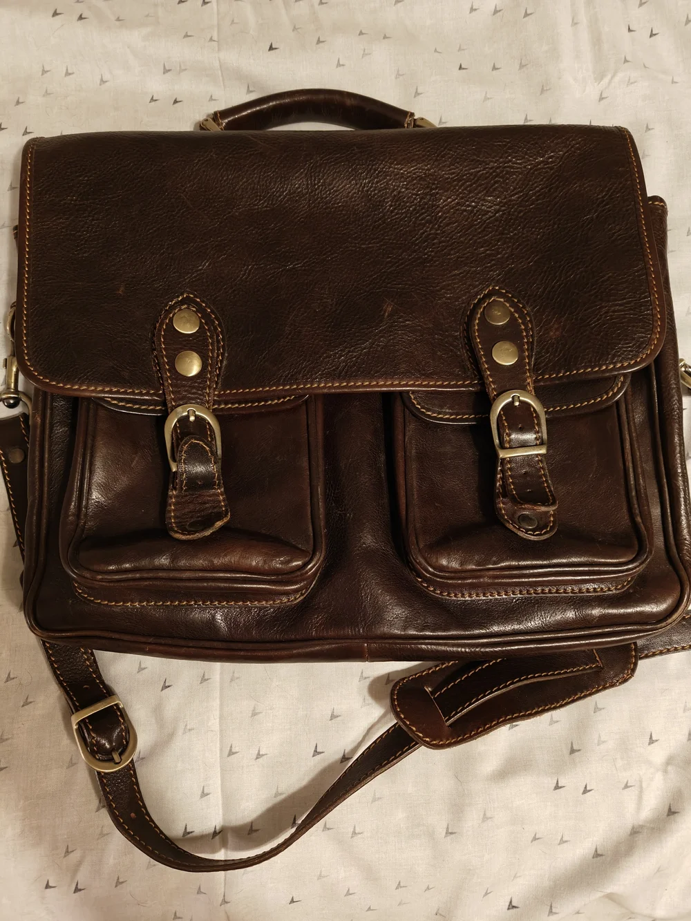 Classic Italian Brown Leather Messenger Briefcase Bag
